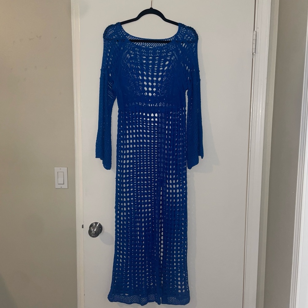 Vintage Royal Blue Crochet Knit Dress